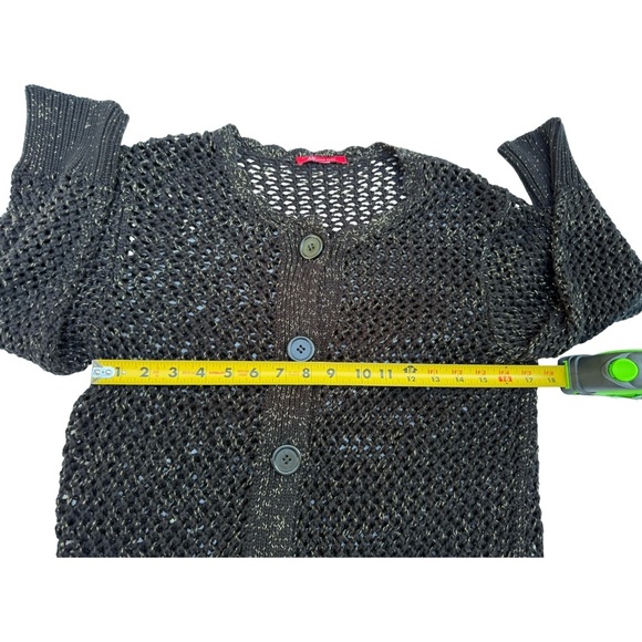 Black Chunky See Through Knit Cardigan Sweater with Gold Thread Sz M - Picture 9 of 10
